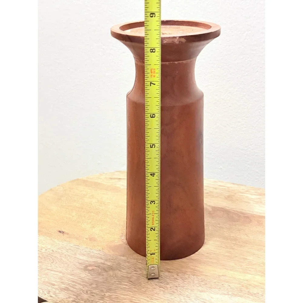 Vintage MCM Hand Turned Wood Pillar Candle Holder Set of 3 Trio